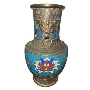 Chinese Bronze Cloisonne Urn Vase Dragons 9.5”
